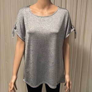 Calvin Klein Metallic Gray Blouse with Sleeve Bows